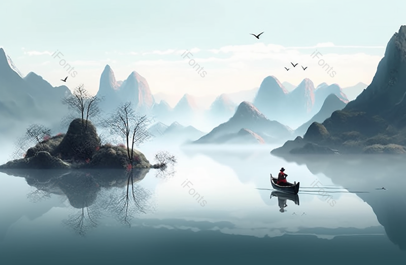 划船垂钓打渔水墨山水画中国风背景,插画/手绘图,插画/手绘图库,插画/手绘图下载,插画/手绘